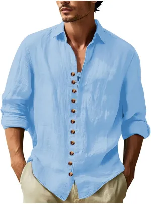 Mens Button Cotton Linen Shirt Casual Long Sleeve Lapel T-Shirts Tropical Holiday Beach Shirts Fall Retro 2024 Tops