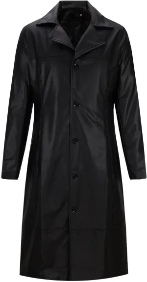 Mens Buttons Retro Leather Jacket Long Steampunk Overcoat Long Sleeve Open Front Cardigan Jacket Vintage Trench Coat