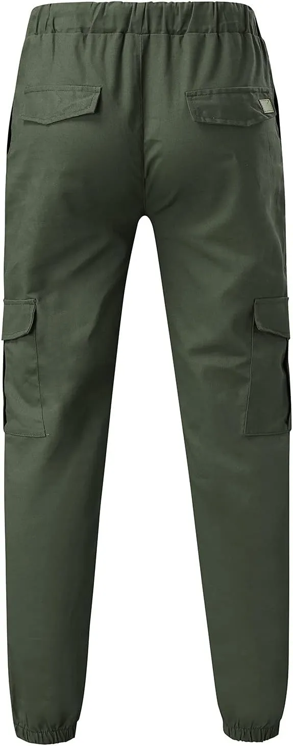 Mens Cargo Joggers Slim Fit Elastic Waist Athletic Work Pants Tapered Outdoor Hiking Cargo Sweatpants with Pocket