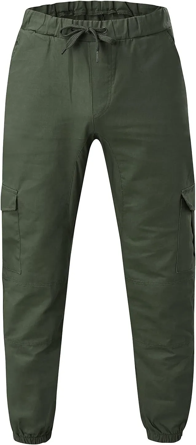 Mens Cargo Joggers Slim Fit Elastic Waist Athletic Work Pants Tapered Outdoor Hiking Cargo Sweatpants with Pocket