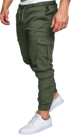 Mens Cargo Joggers Slim Fit Elastic Waist Athletic Work Pants Tapered Outdoor Hiking Cargo Sweatpants with Pocket