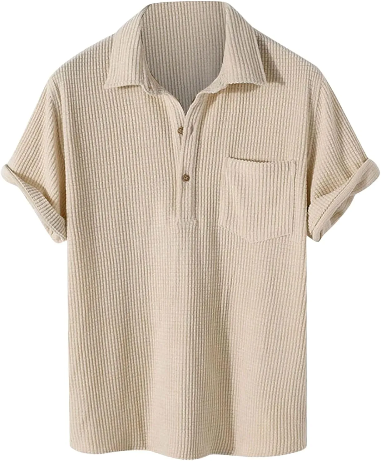 Mens Casual Button-Down Shirts, Short Sleeve Striped Dress Shirts with Button Down Tops