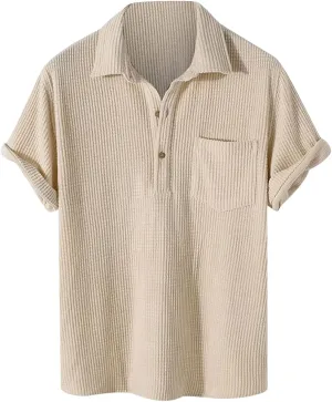 Mens Casual Button-Down Shirts, Short Sleeve Striped Dress Shirts with Button Down Tops