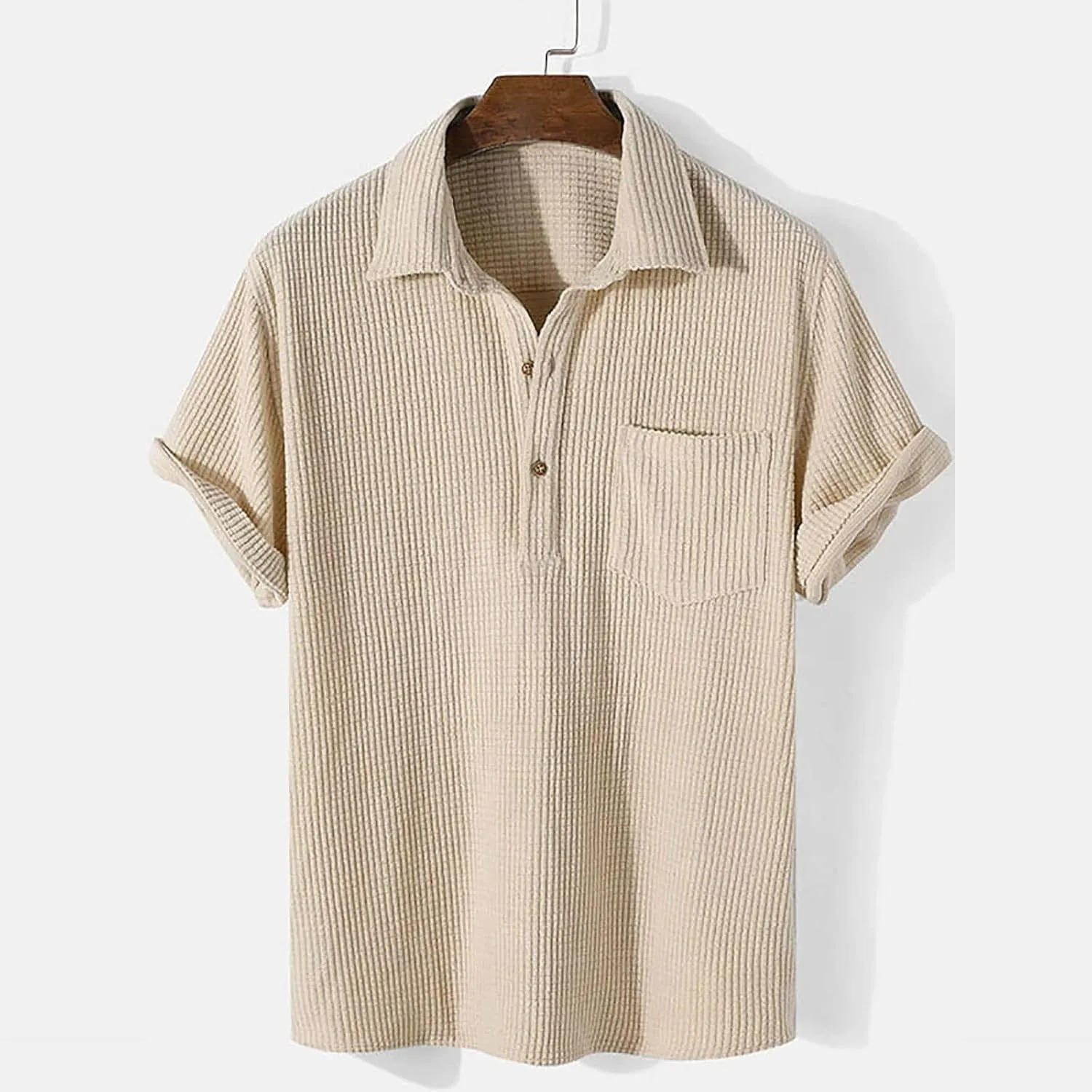 Mens Casual Button-Down Shirts, Short Sleeve Striped Dress Shirts with Button Down Tops