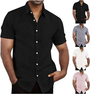 Mens Casual Button Down Shirts Short Sleeve Striped Tee Comfy Lightweight Lapel Collar Formal T-Shirt for Vacation