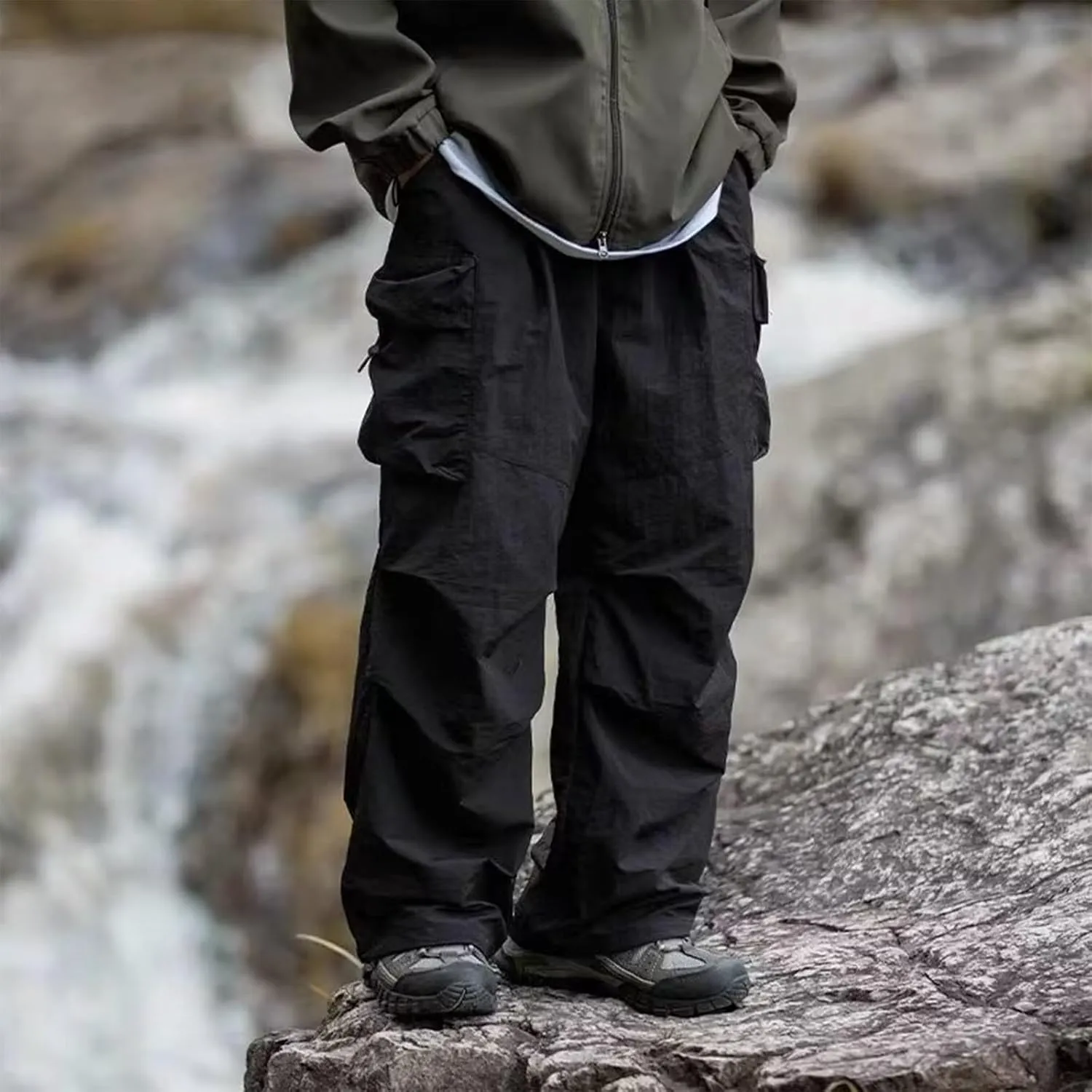 Men's Casual Loose Cargo Pants Multi-Pocket Lightweight Straight Pants
