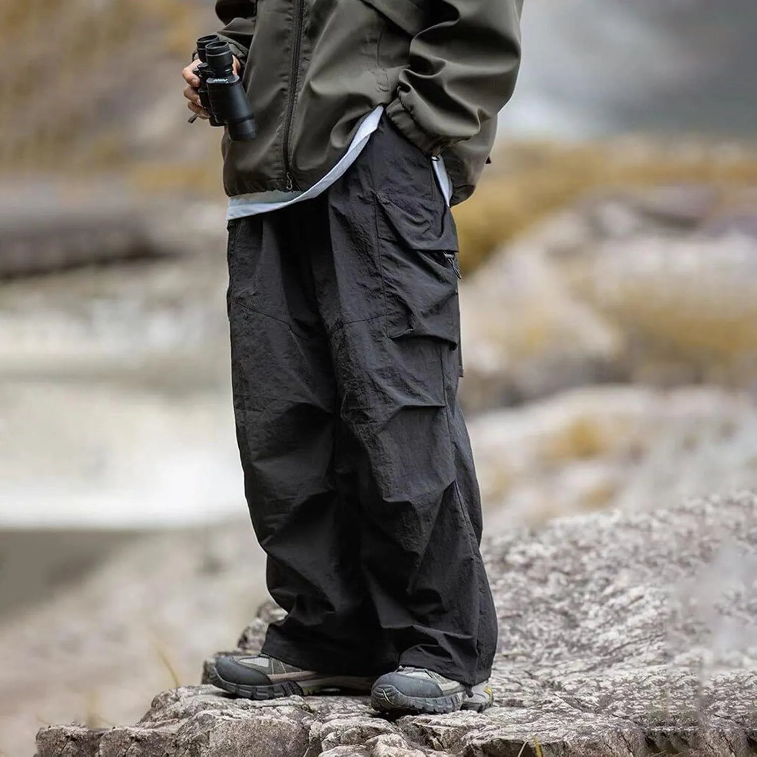 Men's Casual Loose Cargo Pants Multi-Pocket Lightweight Straight Pants