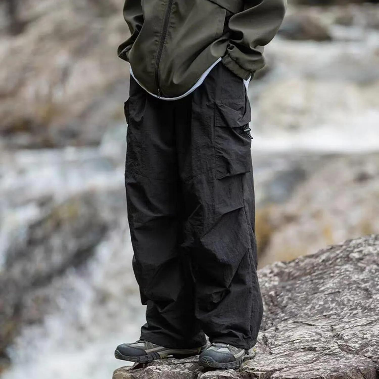 Men's Casual Loose Cargo Pants Multi-Pocket Lightweight Straight Pants
