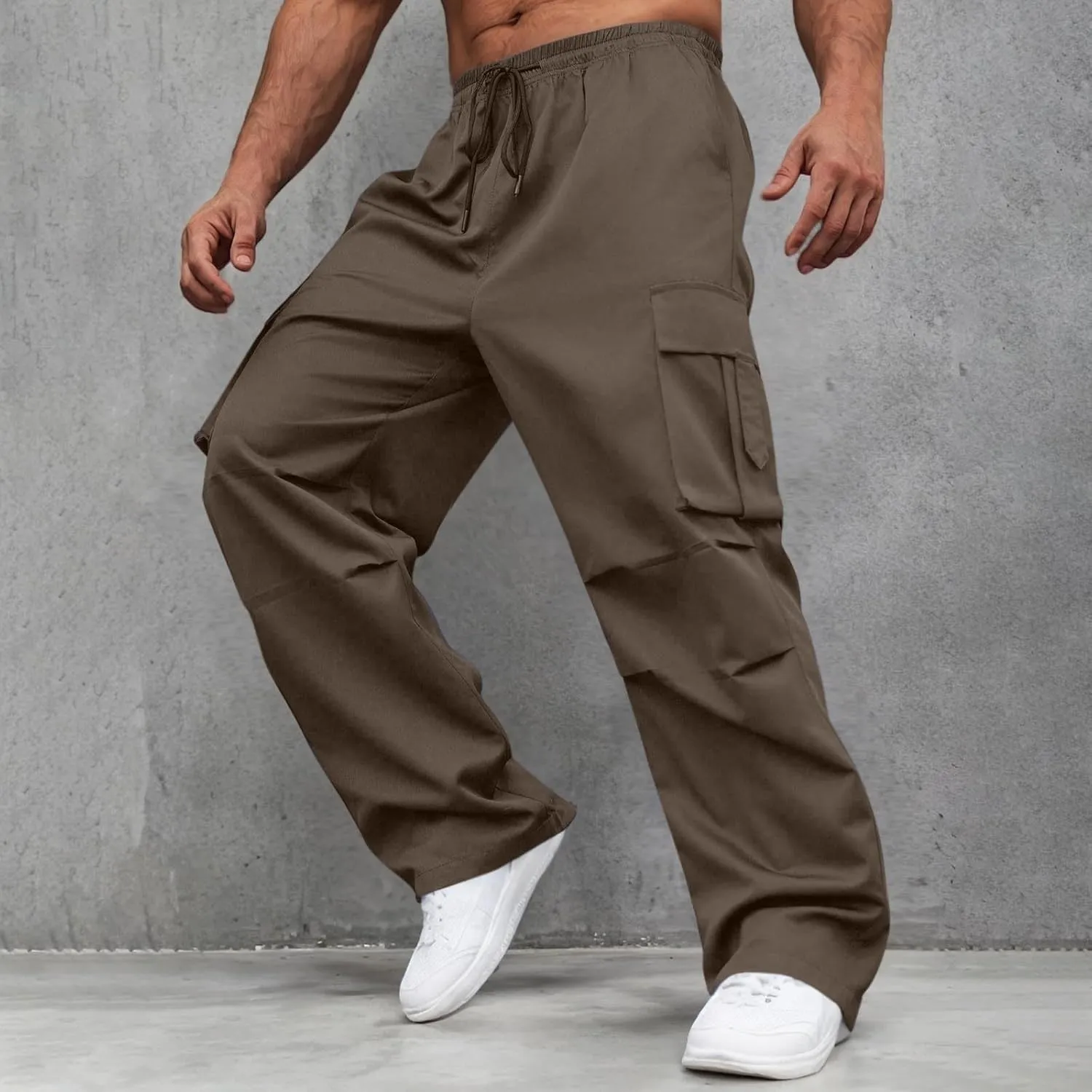 Men's Casual Loose Cargo Pants Straight Multi-Pocket Work Pants