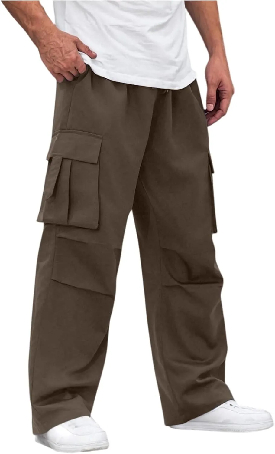 Men's Casual Loose Cargo Pants Straight Multi-Pocket Work Pants