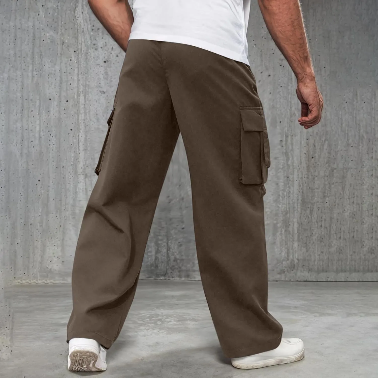 Men's Casual Loose Cargo Pants Straight Multi-Pocket Work Pants
