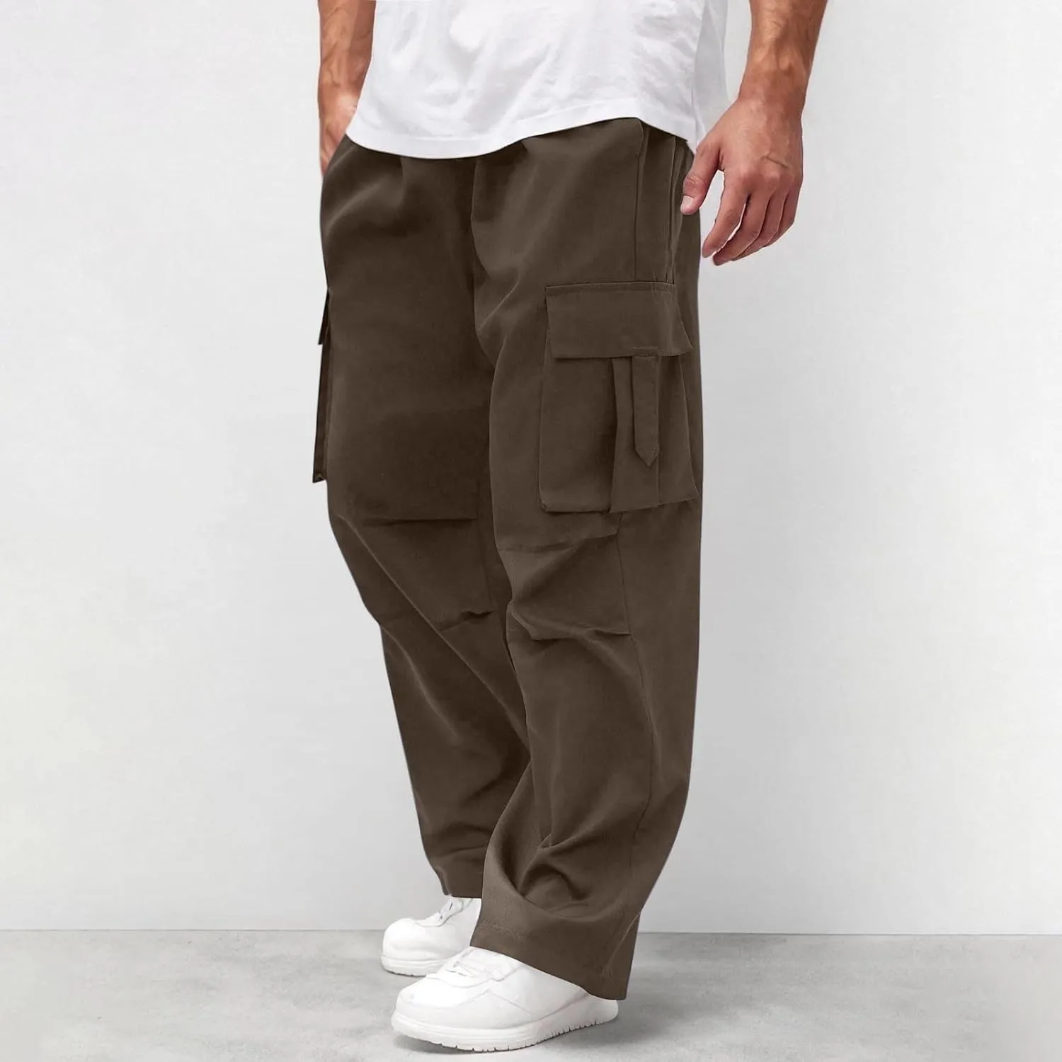 Men's Casual Loose Cargo Pants Straight Multi-Pocket Work Pants