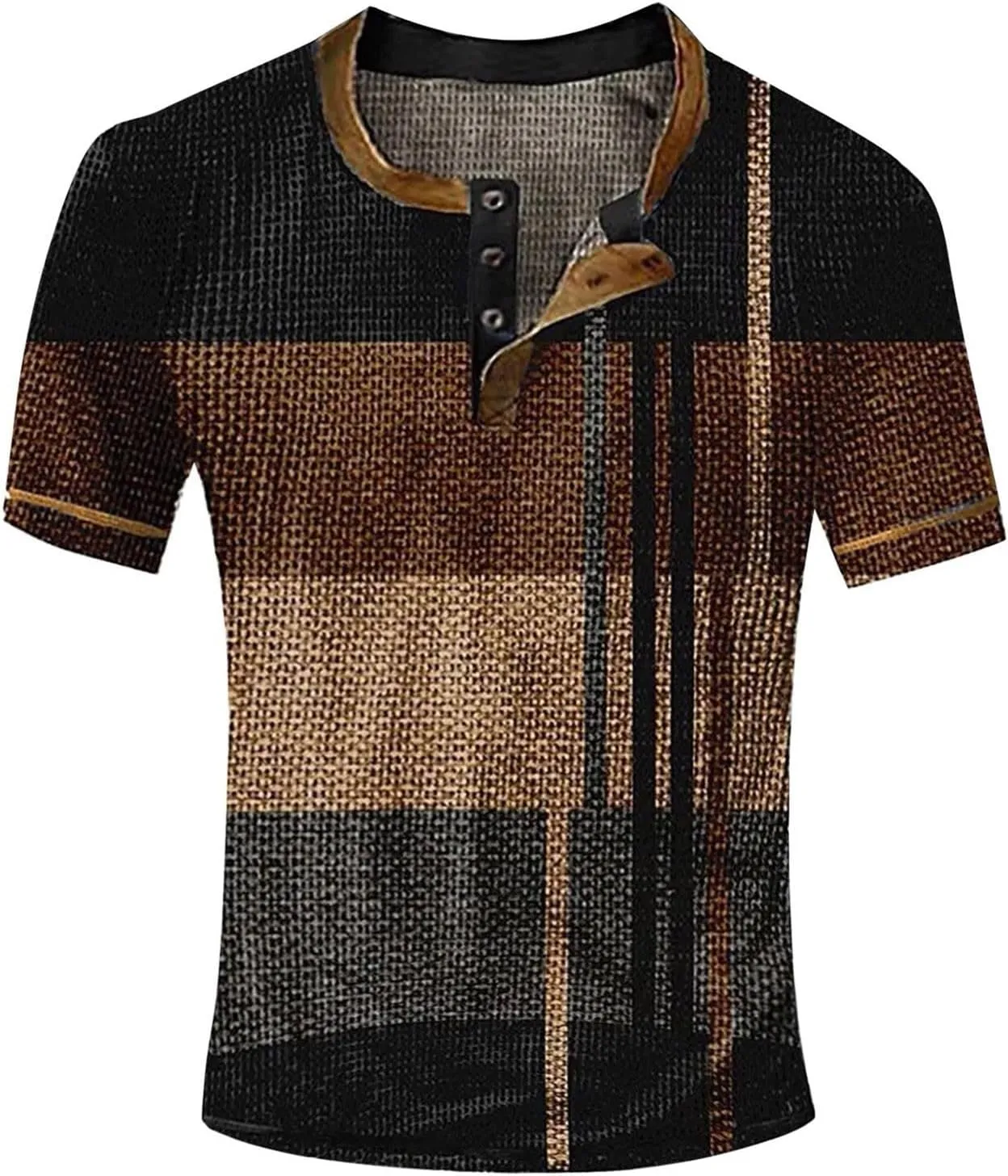 Mens Casual T Shirt Short Sleeve Muscle Slim Fit Colorful Printed Henley Shirts Summer Retro Tees Tops Plus Size 2024