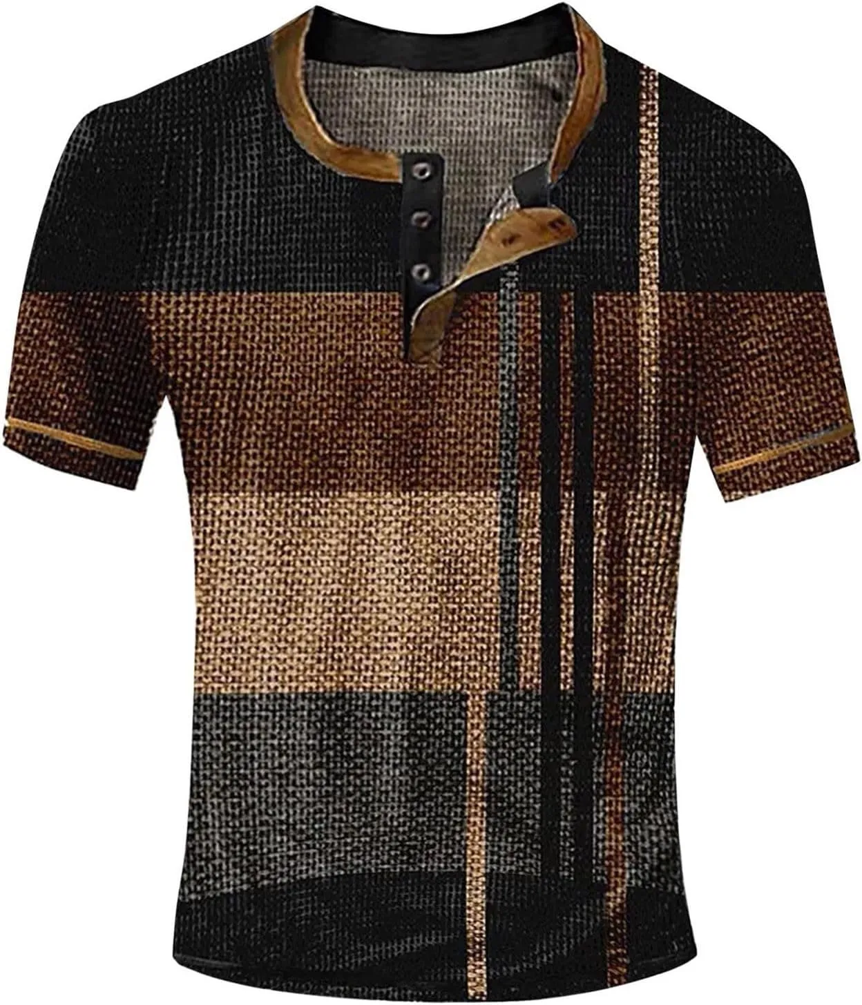 Mens Casual T Shirt Short Sleeve Muscle Slim Fit Colorful Printed Henley Shirts Summer Retro Tees Tops Plus Size 2024