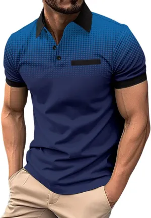 Men's Casual V Neck Button Textured Polo Shirts Slim Fit Solid Short Sleeve Cotton Golf T-Shirts Knit Soft Tees