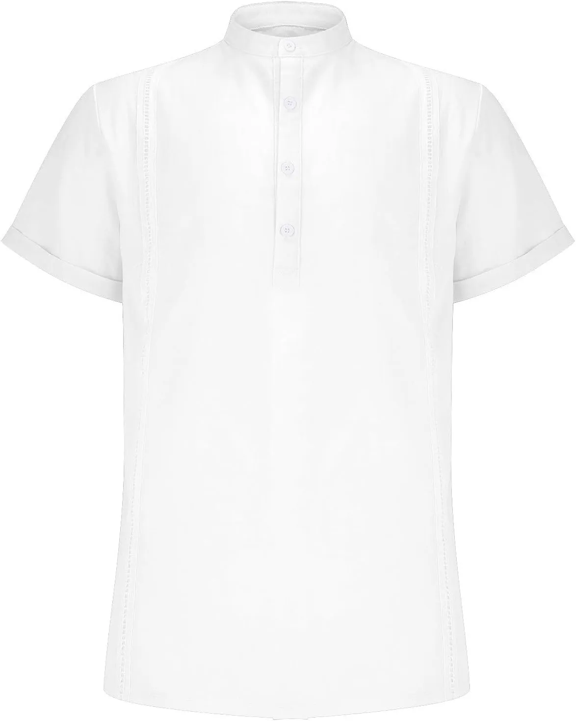 Mens Cotton Linen Henley Shirt Combat Active Loose Outdoor Travel Tops Deep V Neck Stand-Up Collar Short Sleeve Casual Shirts