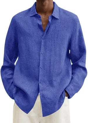Mens Cotton Linen Hoodie Lightweight Long Sleeved Lapel Cotton Pocket Shirt Tops V Neck Button Down Hooded Shirt