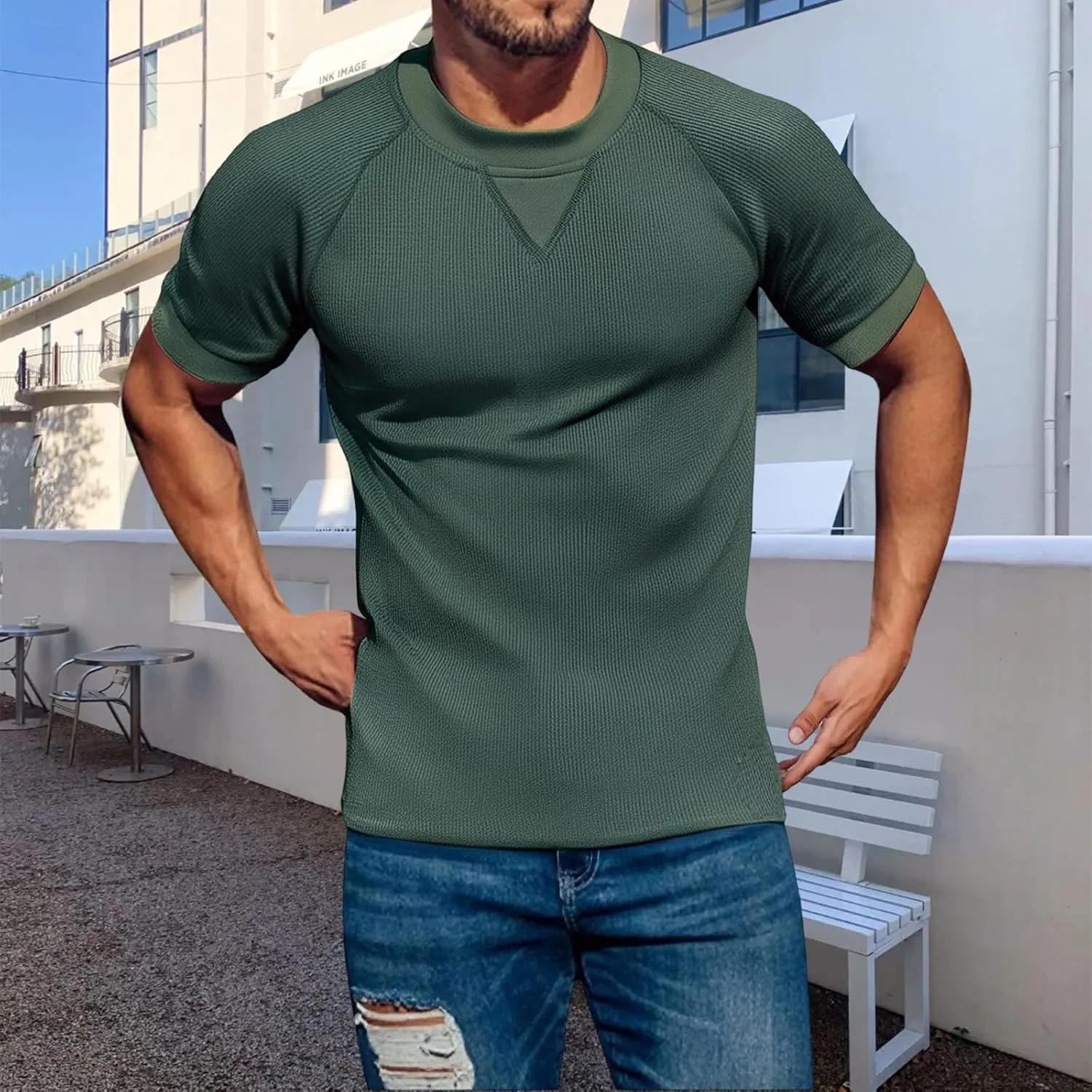 Men's Cotton Linen Polo Shirt Striped Henley Shirt Short Sleeve Casual Beach T-Shirts with Pocket 2025 Summer