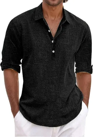 Mens Cotton Linen Shirts Long Sleeve Lapel Casual Loose Soild Regular Silm Fit Tops Outdoor Vocation Party Outfits