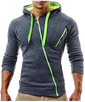 Men's Diagonal Zipper Hoodies Side Zipper Slim Fit Lightweight Fleece for Running Hiking Gym Workouts with Zip Pockets