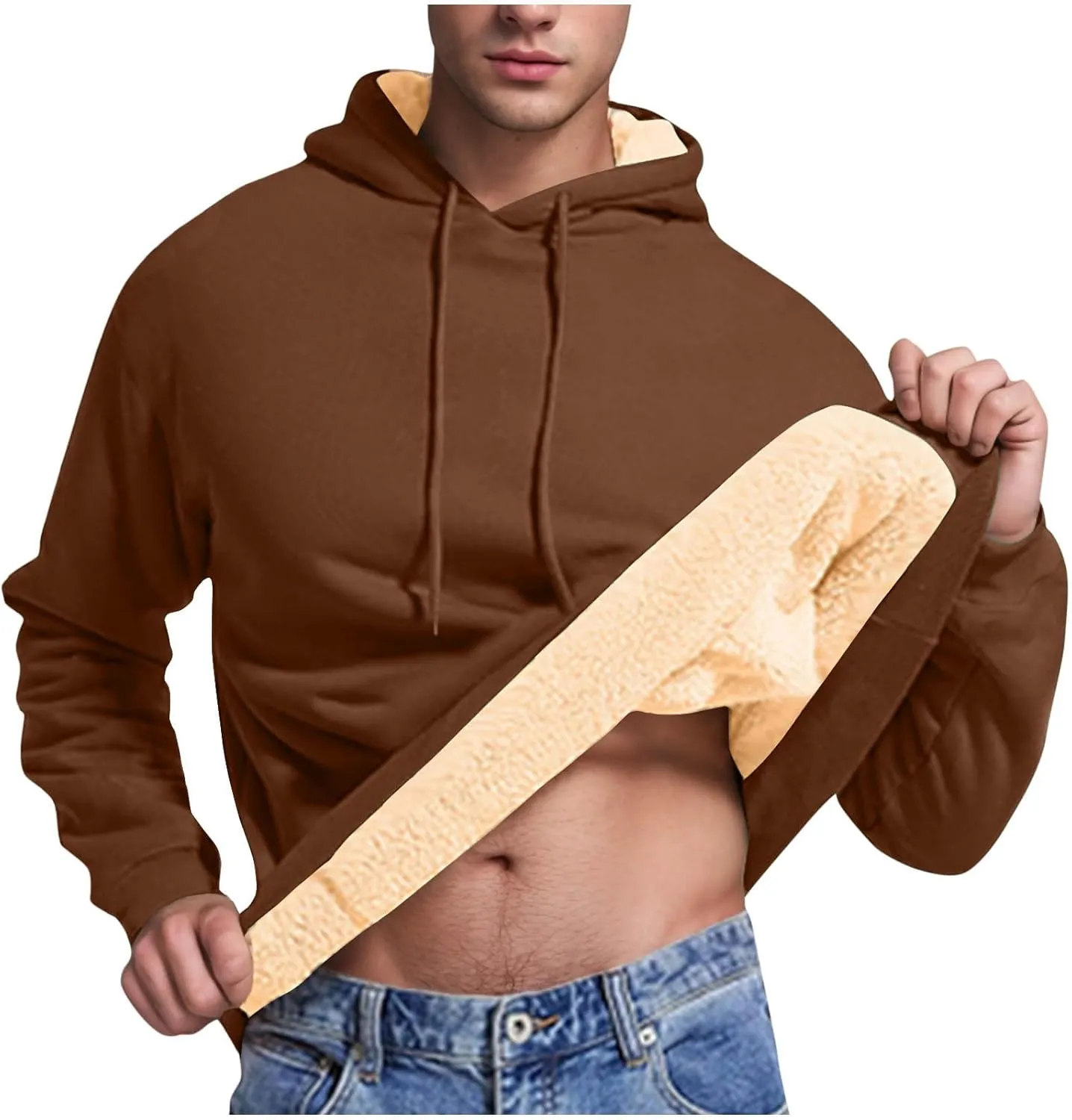 Men's Fleece Lined Hoodies Pullover Winter Warm Fuzzy Sherpa Heavyweight Hoodie Thick Thermal Hooded Sweatshirts