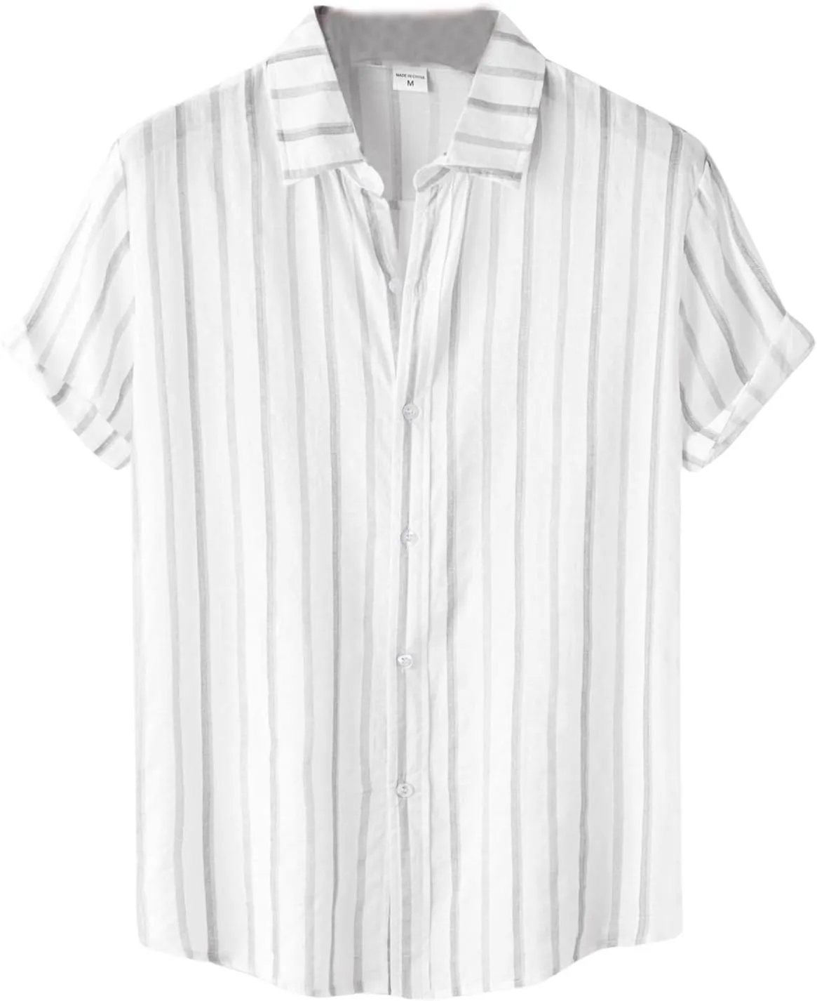 Mens Hawaiian Shirts Short Sleeve Striped Button Down Shirt Cotton Linen Tops Beach Shirt for Vacation Spring Summer