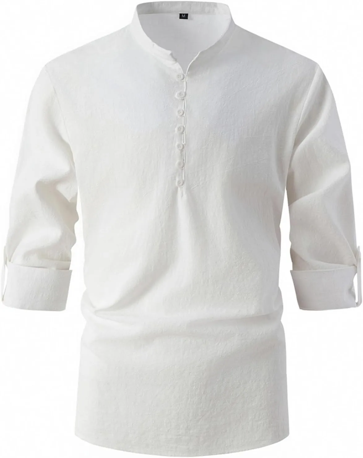 Mens Henley Neck Long Sleeve Linen Shirts Cotton Linen Henley T-Shirts Long Sleeve Hippie Casual Beach Shirts