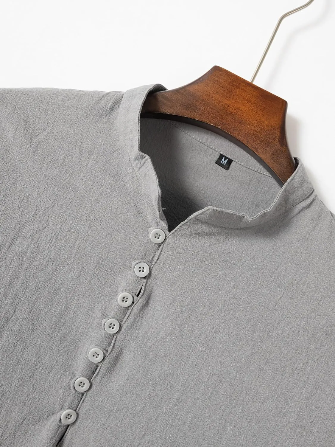 Mens Henley Neck Long Sleeve Linen Shirts Cotton Linen Henley T-Shirts Long Sleeve Hippie Casual Beach Shirts