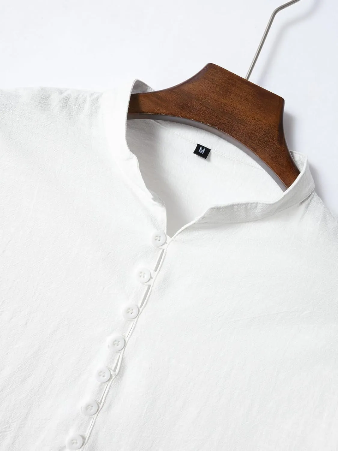 Mens Henley Neck Long Sleeve Linen Shirts Cotton Linen Henley T-Shirts Long Sleeve Hippie Casual Beach Shirts