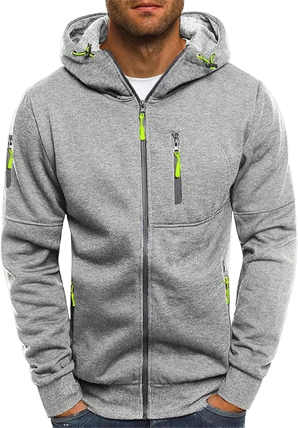 Men's Hoodies Full Zip Casual Cotton Hooded Fleece Drawstring Hoodies Pullover Sweatshirts Casual Long Sleeve Shirts
