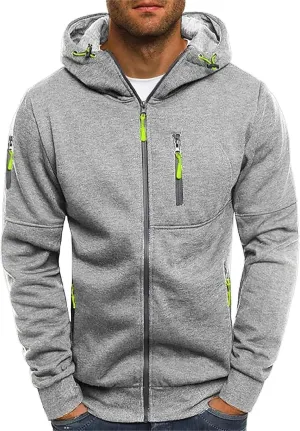 Men's Hoodies Full Zip Casual Cotton Hooded Fleece Drawstring Hoodies Pullover Sweatshirts Casual Long Sleeve Shirts