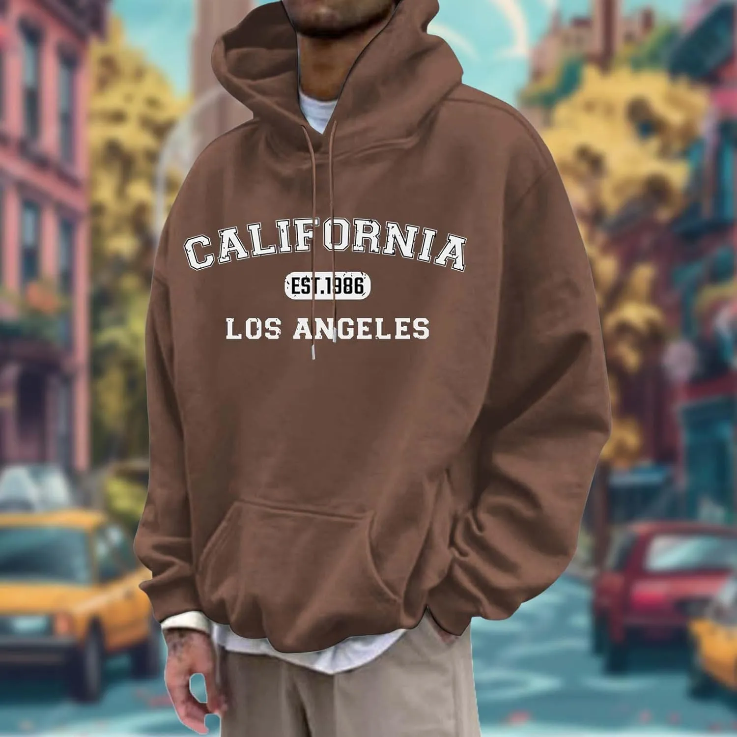 Mens Hoodies Pullover Letter Print Long Sleeve Hooded Sweatshirts Casual Lightweight Regular Fit Classic Sweatshirt