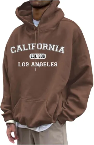 Mens Hoodies Pullover Letter Print Long Sleeve Hooded Sweatshirts Casual Lightweight Regular Fit Classic Sweatshirt