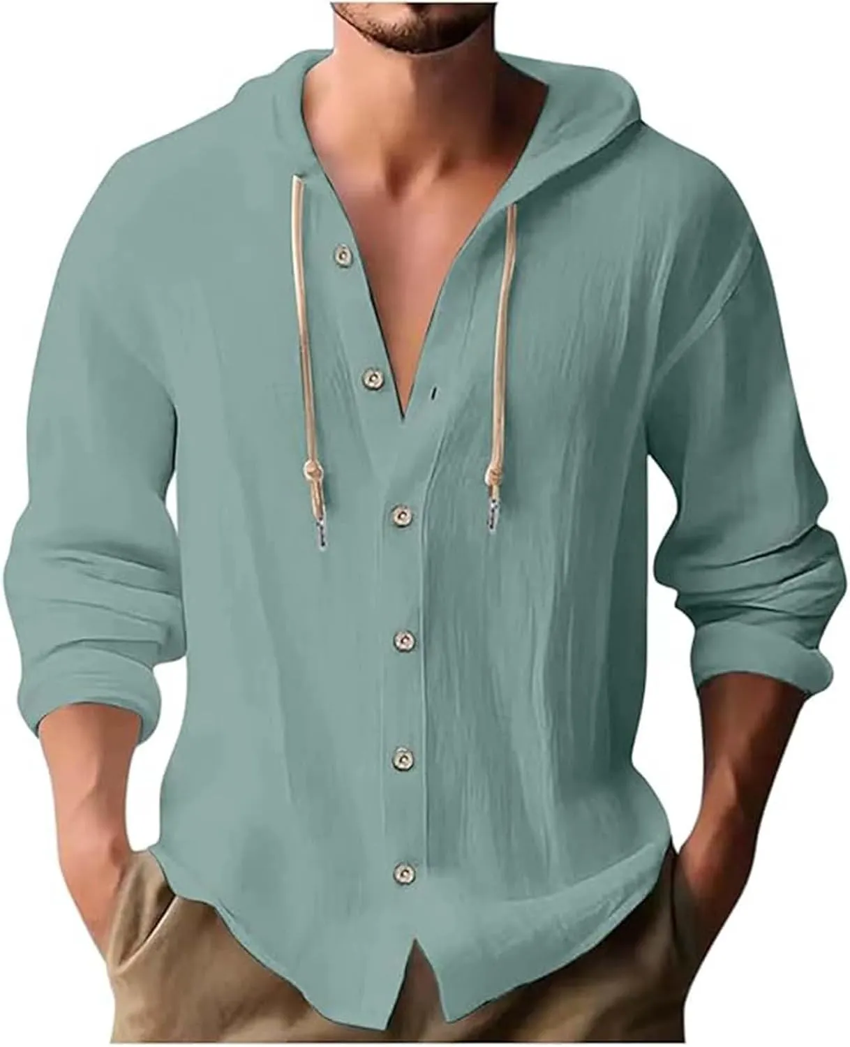 Mens Linen Hippie Shirts with Hood Shirt Men'S Sports Tops Hooded Hoodie Sweatshirts Summer Button Hawaiian