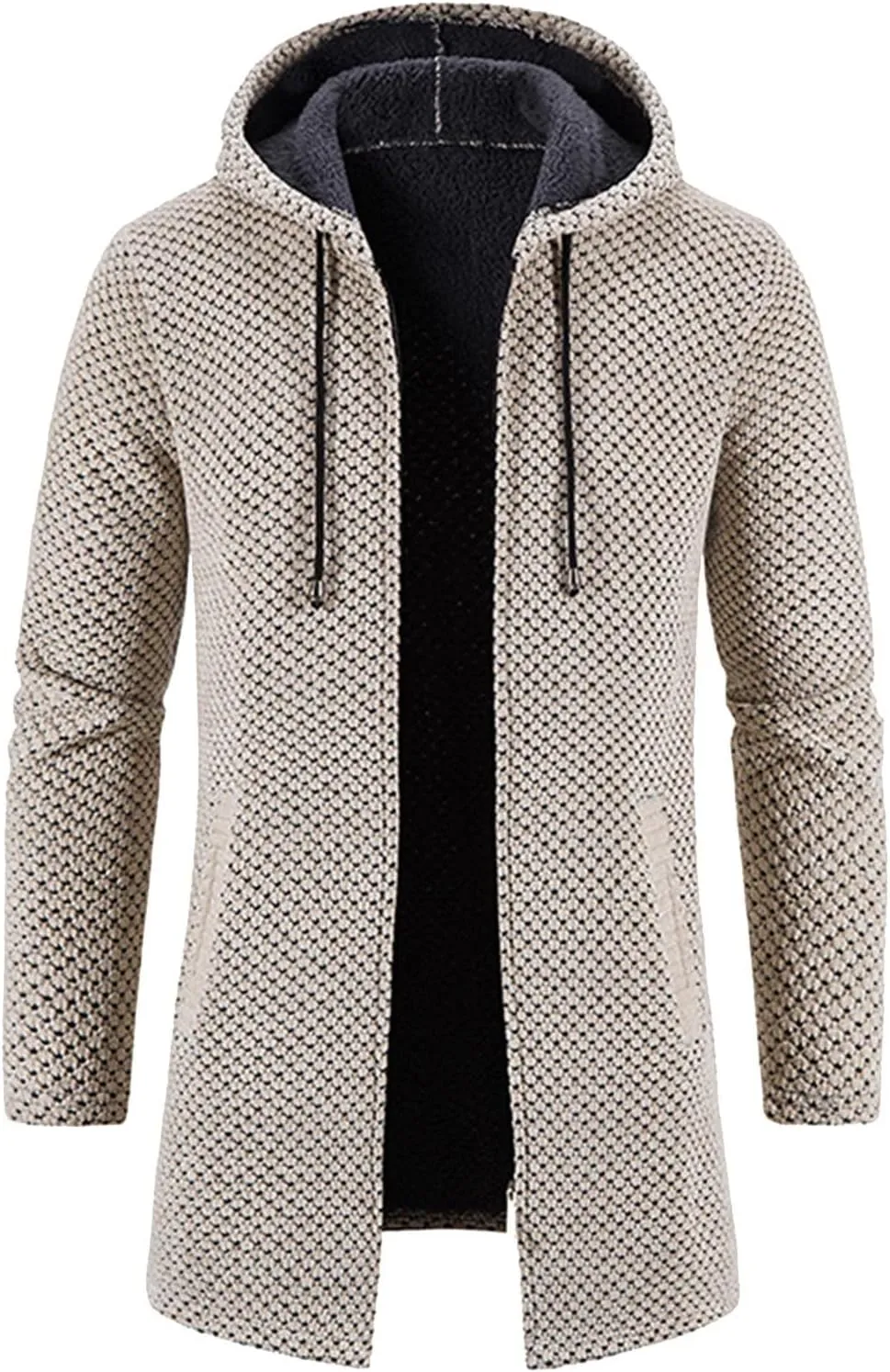 Mens Long Cardigan Hoodies Full Zip Fleece lined Sweaters Fashion Knitted Men Regular Fit Warm Sweater Hooded Coat