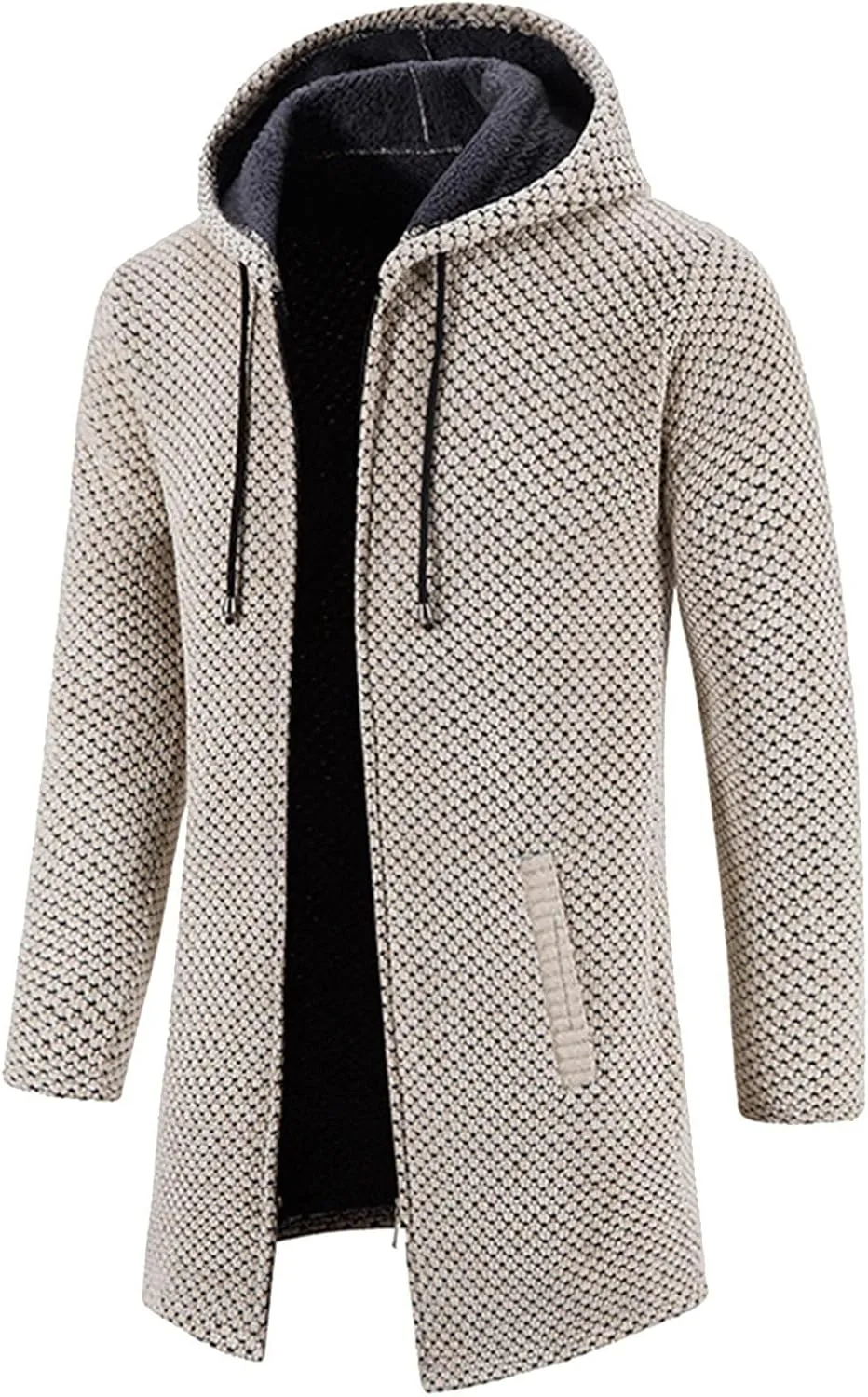 Mens Long Cardigan Hoodies Full Zip Fleece lined Sweaters Fashion Knitted Men Regular Fit Warm Sweater Hooded Coat