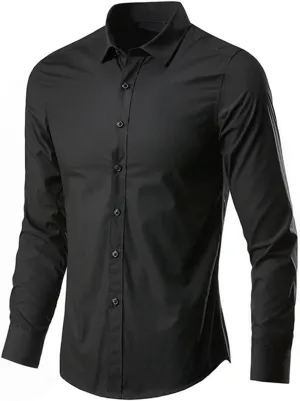 Men's Long Sleeve Button Down Shirts Solid Slim Fit Dress Shirt Casual Business Formal Shirts Wrinkle-Resistant Shirt