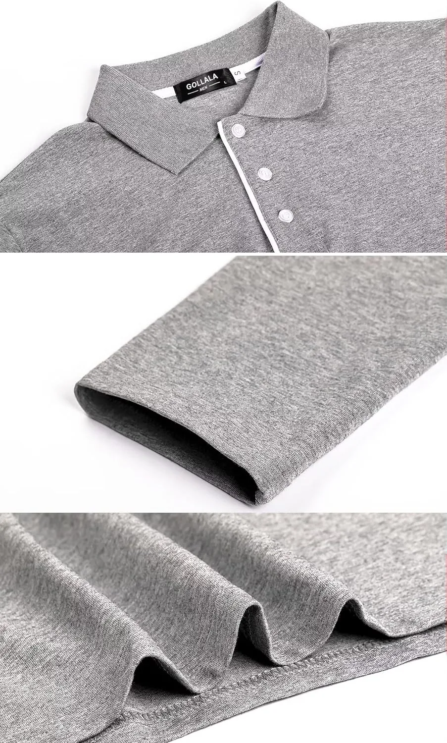 Mens Polo Shirts Cotton Solid Long Sleeve Polo Rugby Shirts