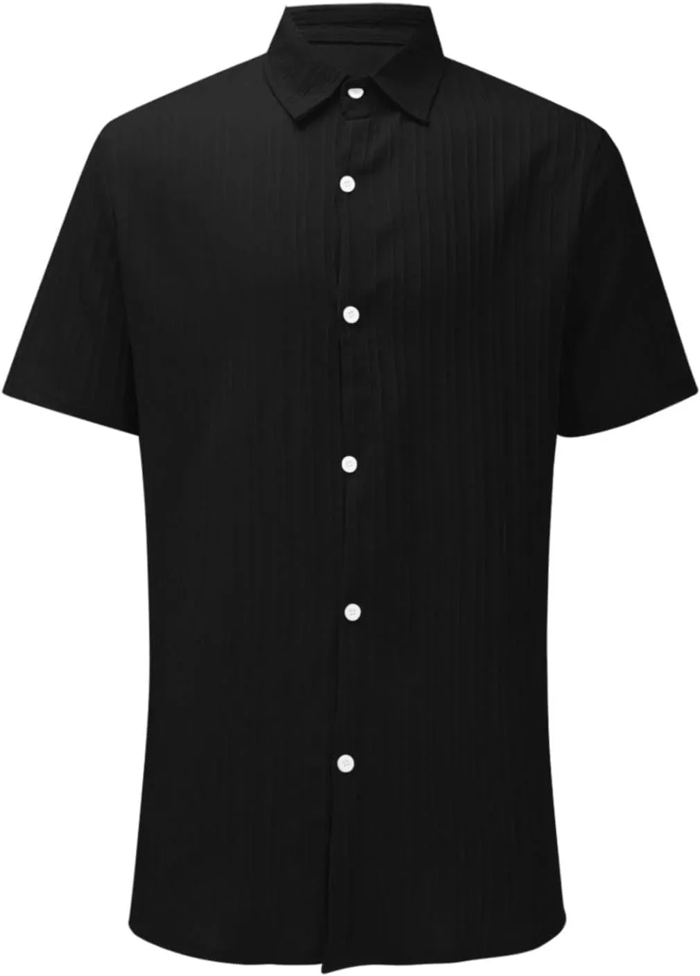 Mens Short Sleeve Cotton Linen Shirts Active Combat Relaxed Fit Casual Travel Top Textured Solid Lapel Button Up Shirt