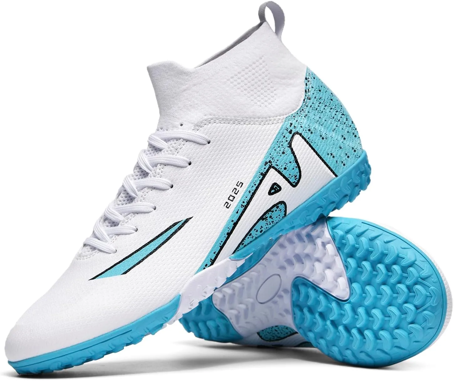 Men's Soccer Shoes High-Tops Lace-Up Non-Slip Spikes Indoor Football Futsal TF Turf Cleats