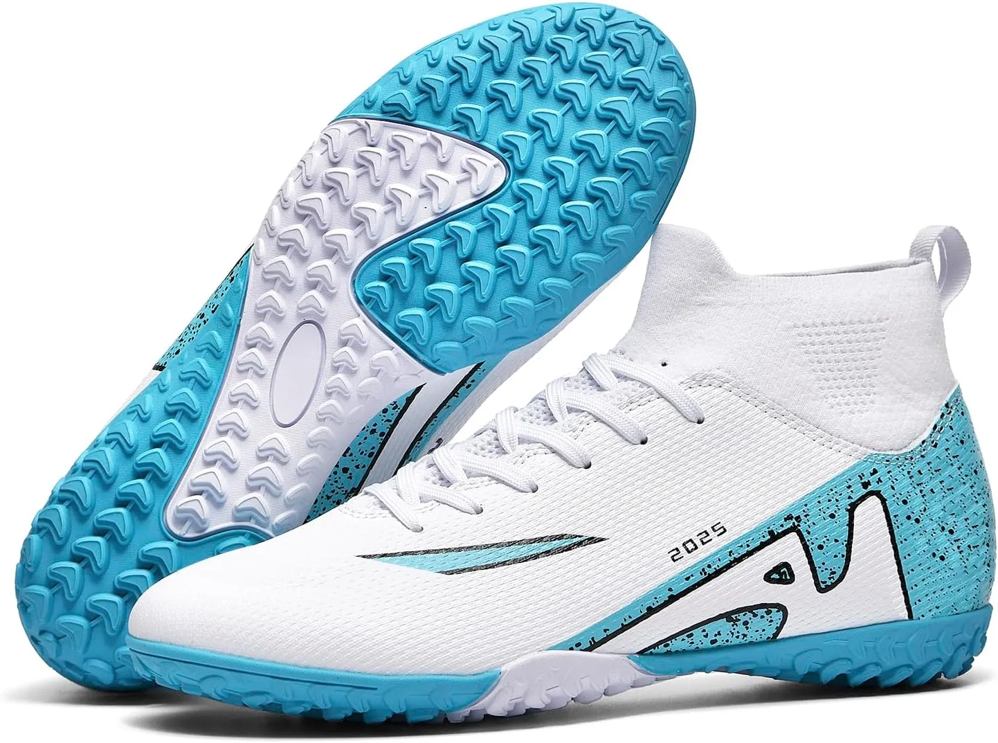 Men's Soccer Shoes High-Tops Lace-Up Non-Slip Spikes Indoor Football Futsal TF Turf Cleats