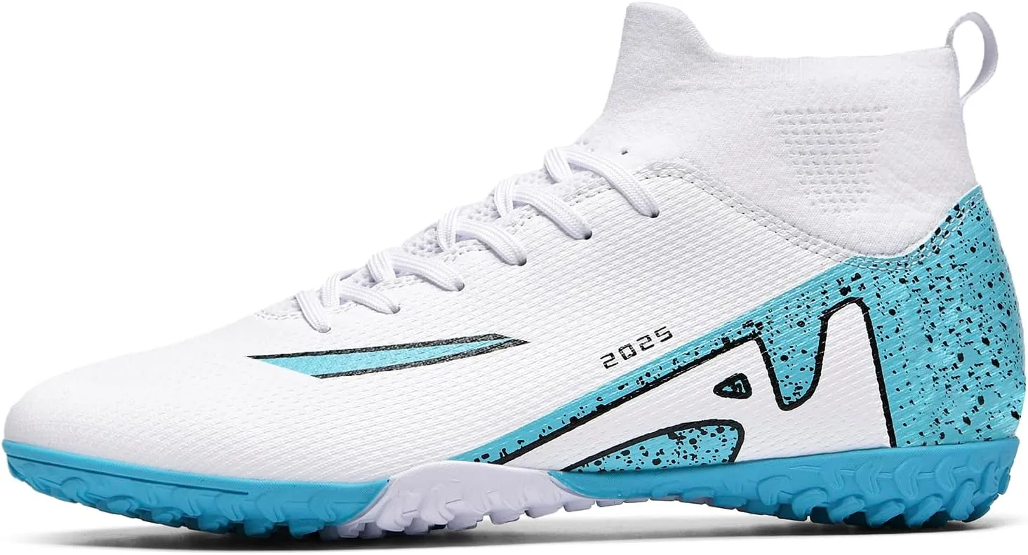 Men's Soccer Shoes High-Tops Lace-Up Non-Slip Spikes Indoor Football Futsal TF Turf Cleats