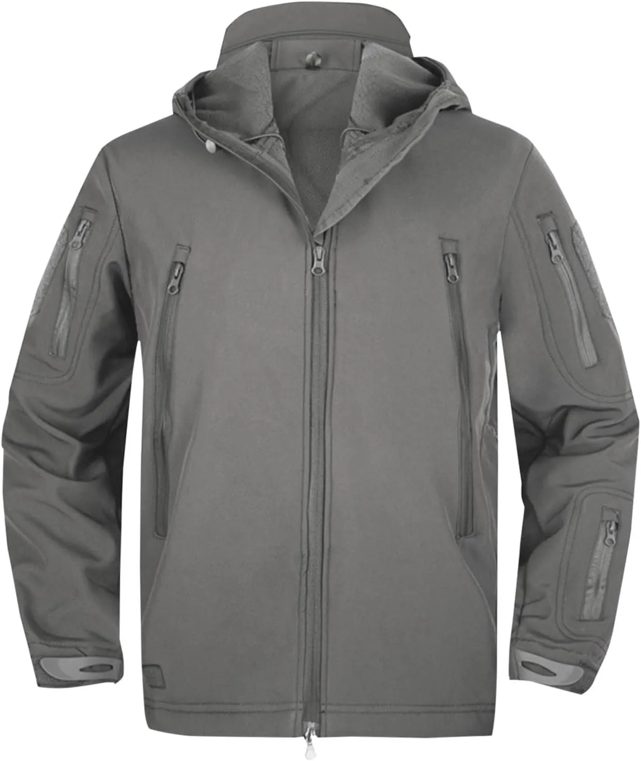 Men's Soft Shell Jacket Zip Up Fleece Lined Windbreaker Solid Color Long Sleeve Hooded Hiking Coat with Pockets