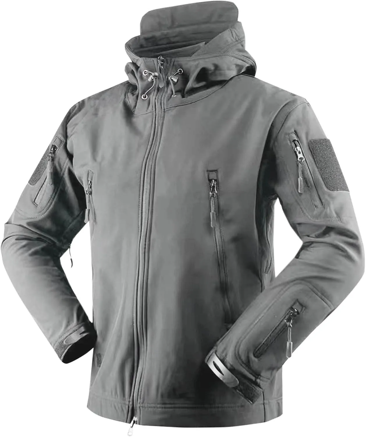Men's Soft Shell Jacket Zip Up Fleece Lined Windbreaker Solid Color Long Sleeve Hooded Hiking Coat with Pockets