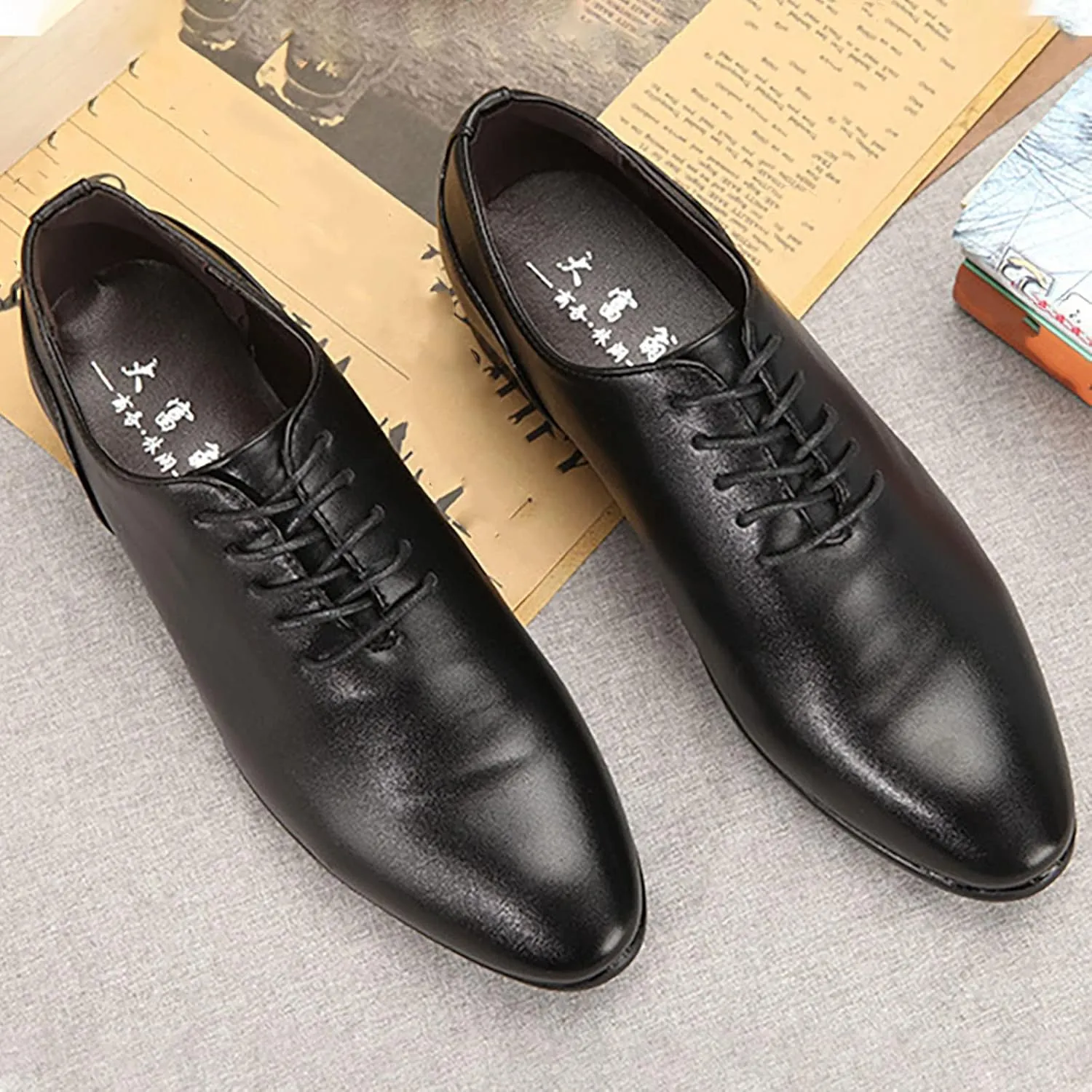 Men's Spring and Summer Korean Edition Solid Color Pointed Lace Up Business Leather Shoes Non Slip Shoes for Men