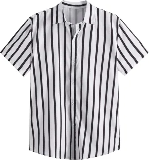 Men's Striped Shirts Button Down Short Sleeve Casual Beach Shirts