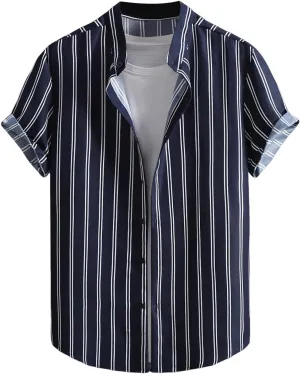 Men's Striped Shirts Button Down Short Sleeve Casual Beach Shirts