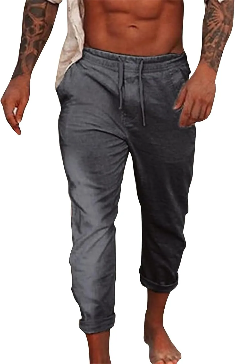 Men's Summer Cotton and Linen Solid Color Drawstring Loose Casual Outdoor Beach Pants 2025