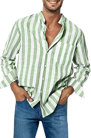 Mens Summer Striped Shirts Fashion Short Color Block Pocket Short Sleeve Button Down Shirt Vintage Hawaiian Beach Top