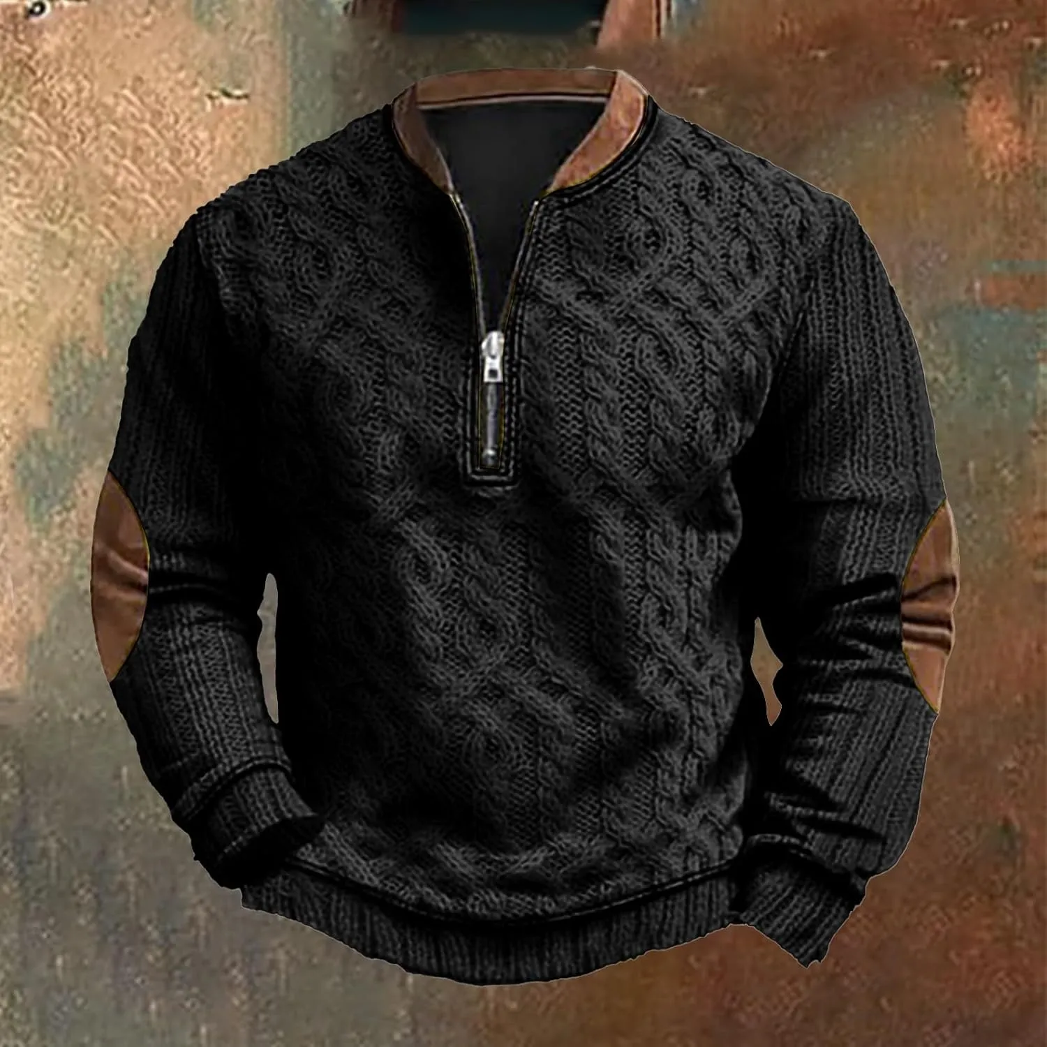 Mens Sweatshirts Hoodies Quarter Zip Oversized Vintage Printed Knit Pullover Loose Warm Fashion Crew Neck Sweater